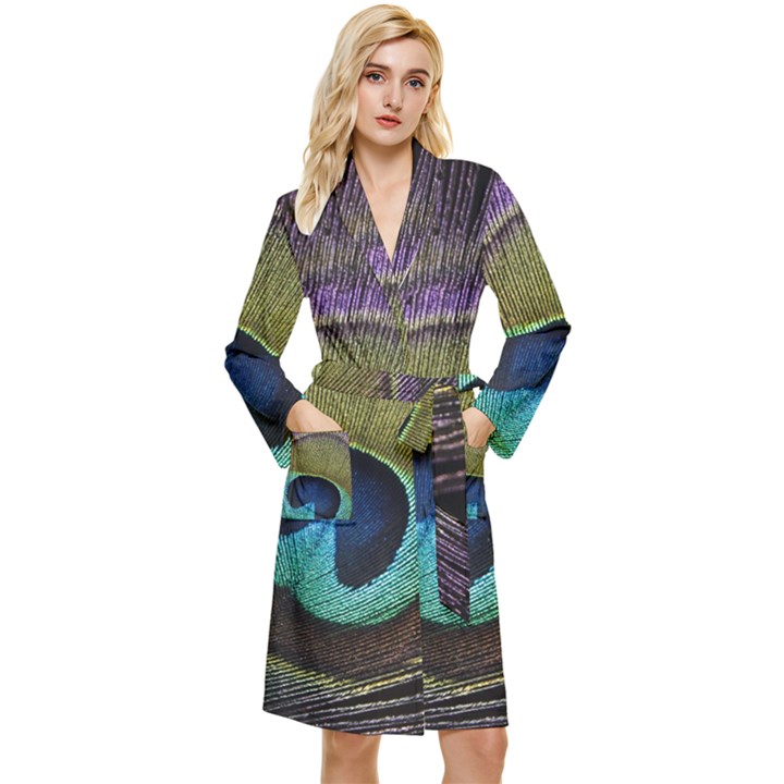 Peacock Feather Long Sleeve Velvet Robe