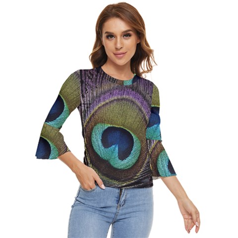 Peacock Feather Bell Sleeve Top by Ket1n9