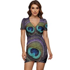 Peacock Feather Low Cut Cap Sleeve Mini Dress by Ket1n9