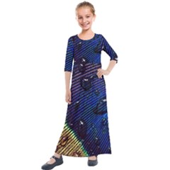 Peacock Feather Retina Mac Kids  Quarter Sleeve Maxi Dress by Ket1n9