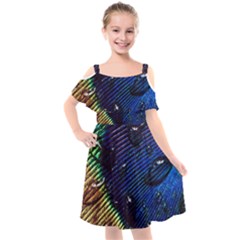 Peacock Feather Retina Mac Kids  Cut Out Shoulders Chiffon Dress by Ket1n9