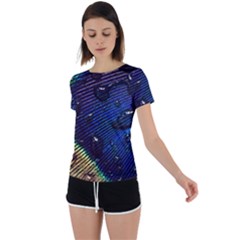 Peacock Feather Retina Mac Back Circle Cutout Sports T-shirt by Ket1n9