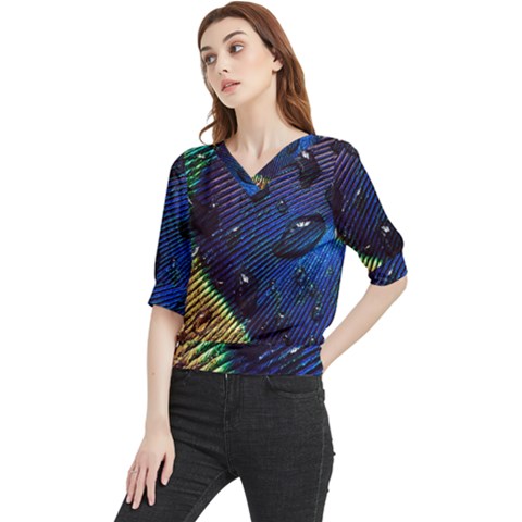 Peacock Feather Retina Mac Quarter Sleeve Blouse by Ket1n9