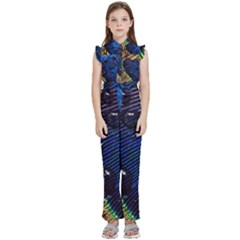 Peacock Feather Retina Mac Kids  Sleeveless Ruffle Edge Band Collar Chiffon One Piece by Ket1n9