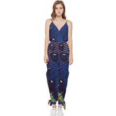 Peacock Feather Retina Mac Sleeveless Tie Ankle Chiffon Jumpsuit by Ket1n9