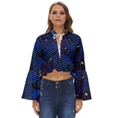 Peacock Feather Retina Mac Boho Long Bell Sleeve Top by Ket1n9