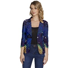 Peacock Feather Retina Mac Women s One-button 3/4 Sleeve Short Jacket by Ket1n9