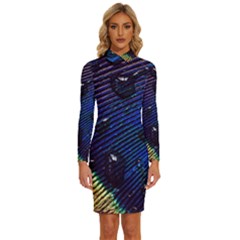 Peacock Feather Retina Mac Long Sleeve Shirt Collar Bodycon Dress by Ket1n9