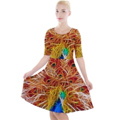 Fractal Peacock Art Quarter Sleeve A-line Dress by Ket1n9