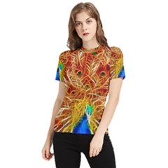 Fractal Peacock Art Women s Short Sleeve Rash Guard by Ket1n9