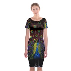 Beautiful Peacock Feather Classic Short Sleeve Midi Dress by Ket1n9