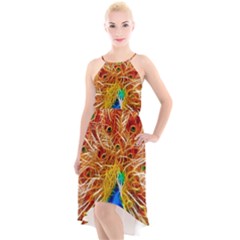 Fractal Peacock Art High-low Halter Chiffon Dress  by Ket1n9