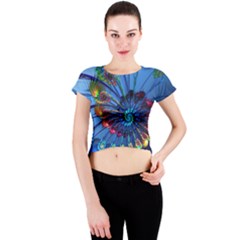 Top Peacock Feathers Crew Neck Crop Top by Ket1n9