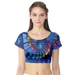 Top Peacock Feathers Short Sleeve Crop Top by Ket1n9