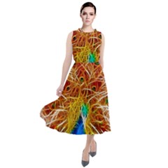 Fractal Peacock Art Round Neck Boho Dress by Ket1n9