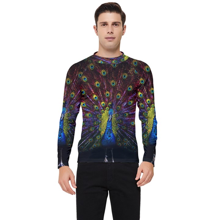 Beautiful Peacock Feather Men s Long Sleeve Rash Guard