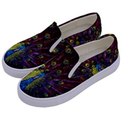 Beautiful Peacock Feather Kids  Canvas Slip Ons by Ket1n9