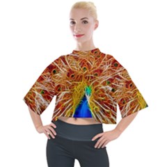 Fractal Peacock Art Mock Neck T-shirt by Ket1n9