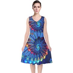 Top Peacock Feathers V-neck Midi Sleeveless Dress  by Ket1n9