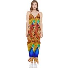 Fractal Peacock Art Sleeveless Tie Ankle Chiffon Jumpsuit by Ket1n9