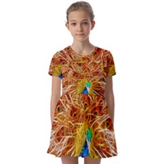 Fractal Peacock Art Kids  Short Sleeve Pinafore Style Dress by Ket1n9