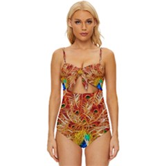 Fractal Peacock Art Knot Front One-piece Swimsuit by Ket1n9