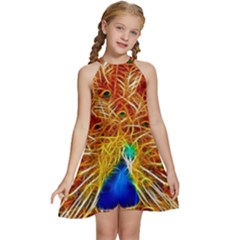 Fractal Peacock Art Kids  Halter Collar Waist Tie Chiffon Dress by Ket1n9