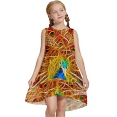 Fractal Peacock Art Kids  Frill Swing Dress by Ket1n9