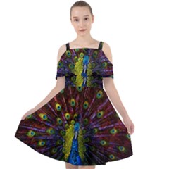 Beautiful Peacock Feather Cut Out Shoulders Chiffon Dress by Ket1n9