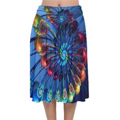 Top Peacock Feathers Velvet Flared Midi Skirt by Ket1n9