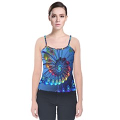 Top Peacock Feathers Velvet Spaghetti Strap Top by Ket1n9