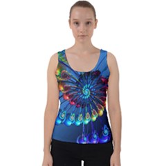 Top Peacock Feathers Velvet Tank Top by Ket1n9