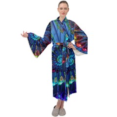 Top Peacock Feathers Maxi Velvet Kimono by Ket1n9