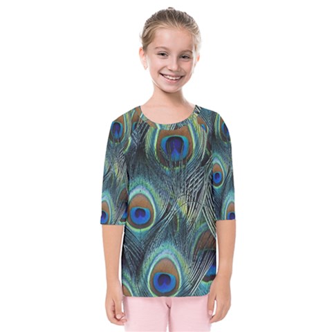 Feathers Art Peacock Sheets Patterns Kids  Quarter Sleeve Raglan T-shirt by Ket1n9