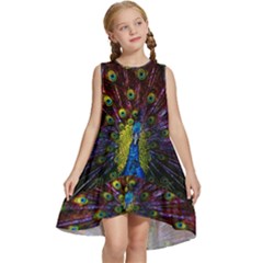 Beautiful Peacock Feather Kids  Frill Swing Dress by Ket1n9