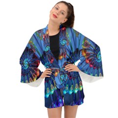 Top Peacock Feathers Long Sleeve Kimono by Ket1n9