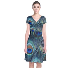 Feathers Art Peacock Sheets Patterns Short Sleeve Front Wrap Dress by Ket1n9