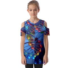 Top Peacock Feathers Fold Over Open Sleeve Top by Ket1n9