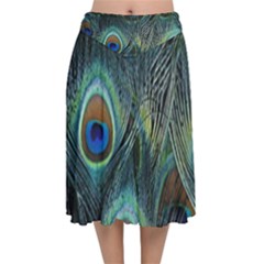 Feathers Art Peacock Sheets Patterns Velvet Flared Midi Skirt by Ket1n9