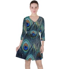 Feathers Art Peacock Sheets Patterns Quarter Sleeve Ruffle Waist Dress by Ket1n9