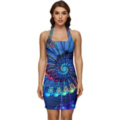 Top Peacock Feathers Sleeveless Wide Square Neckline Ruched Bodycon Dress by Ket1n9