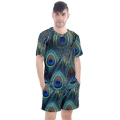 Feathers Art Peacock Sheets Patterns Men s Mesh T-shirt And Shorts Set