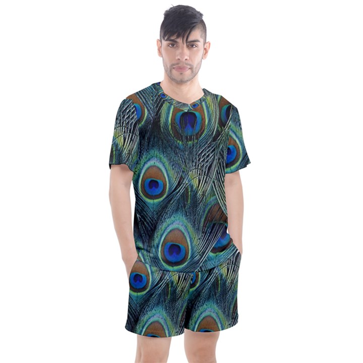 Feathers Art Peacock Sheets Patterns Men s Mesh T-Shirt and Shorts Set