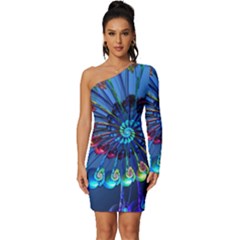 Top Peacock Feathers Long Sleeve One Shoulder Mini Dress by Ket1n9