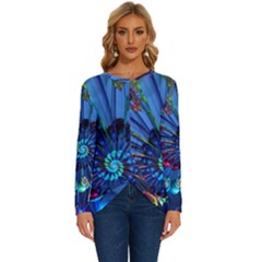 Top Peacock Feathers Long Sleeve Crew Neck Pullover Top by Ket1n9