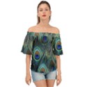 Feathers Art Peacock Sheets Patterns Off Shoulder Short Sleeve Top View1