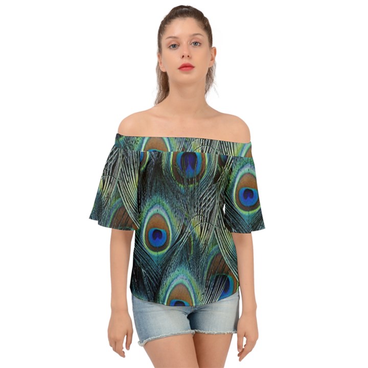 Feathers Art Peacock Sheets Patterns Off Shoulder Short Sleeve Top