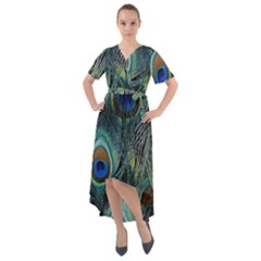 Feathers Art Peacock Sheets Patterns Front Wrap High Low Dress by Ket1n9