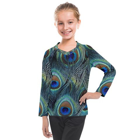 Feathers Art Peacock Sheets Patterns Kids  Long Mesh T-shirt by Ket1n9