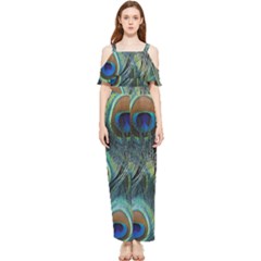 Feathers Art Peacock Sheets Patterns Draped Sleeveless Chiffon Jumpsuit by Ket1n9